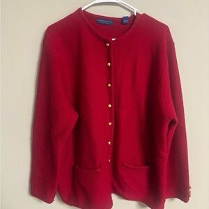 Karen Scott Cardigan Sweater Womens Size 2X Red Wool Long Sleeve Gold Buttons